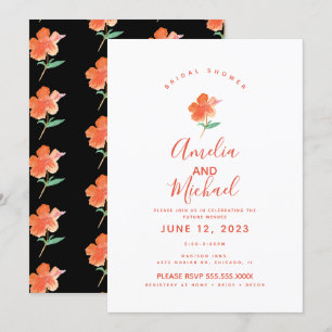 Hand Watercolor Hibiscus Plant Bridal Shower Invitation
