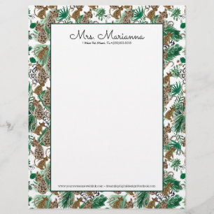 Hand Watercolor Jaguar Leopard Cat Pattern Letterhead