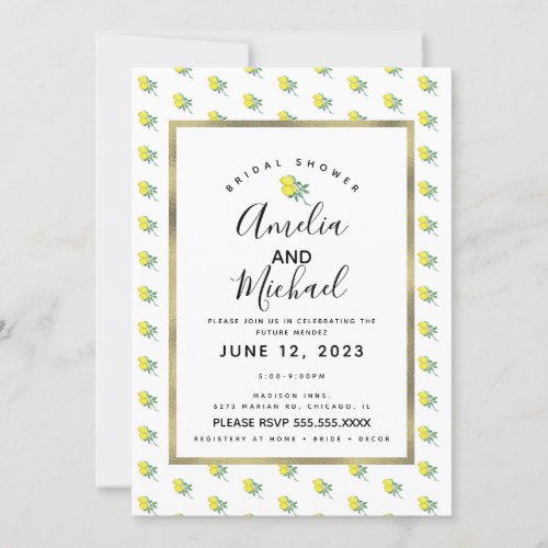 Hand Watercolor Lemon Bunch Simple Bridal Shower Invitation