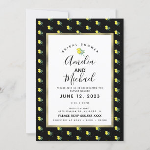 Hand Watercolor Lemon Bunch Simple Bridal Shower Invitation