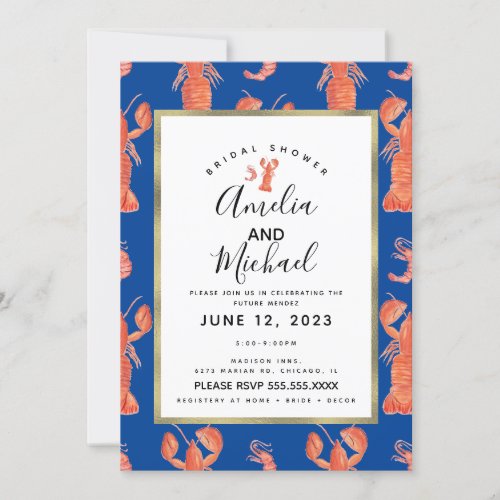 Hand Watercolor Lobster Shrimp Crawfish Bridal Invitation