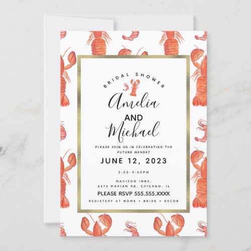 Hand Watercolor Lobster Shrimp Crawfish Bridal Invitation