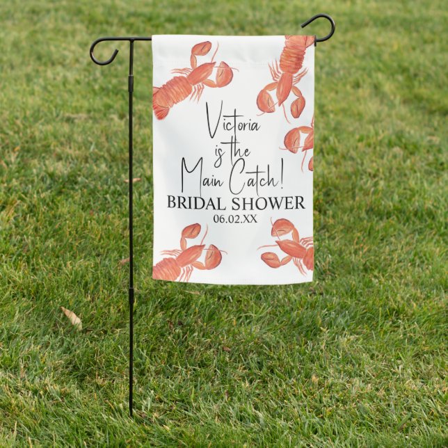 Hand Watercolor Lobsters Main Catch Bridal Shower Garden Flag (In SItu)