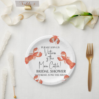 Hand Watercolor Lobsters Main Catch Bridal Shower Paper Plates