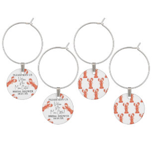 Hand Watercolor Lobsters Main Catch Bridal Shower Wine Charm