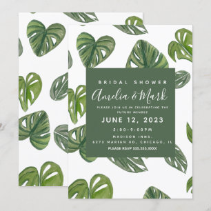 Hand Watercolor Monstera Adansonii Leaf Bridal Invitation