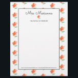 Hand Watercolor Orange Hibiscus Summer Script Letterhead<br><div class="desc">Letterhead with Pattern of Hand Watercolor Hibiscus in Orange</div>