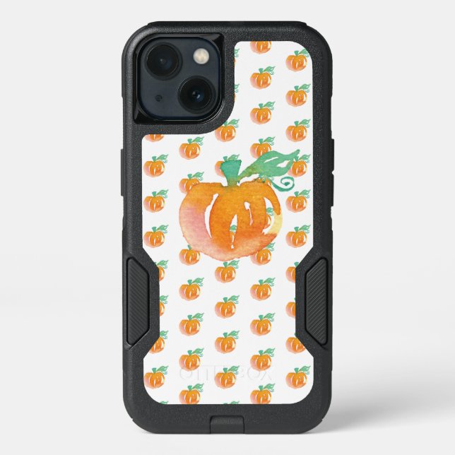 Hand Watercolor Pumpkin Greenery Pattern Otterbox iPhone Case (Back)