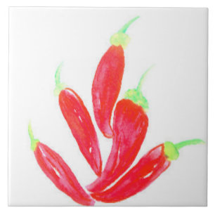 Hand Watercolor Red Hot Peppers Ceramic Tile