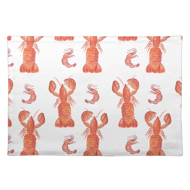 Hand Watercolor Seafood Lobster and Shrimp Cloth Placemat (Front)