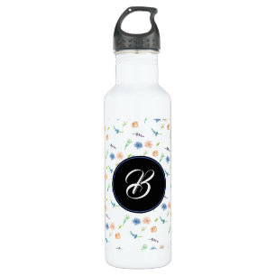 Hand Watercolor Summer Tiny Floral Monogram Stainless Steel Water Bottle
