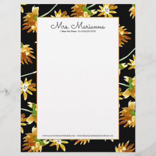 Hand Watercolor Yellow Floral Art Pattern Letterhead