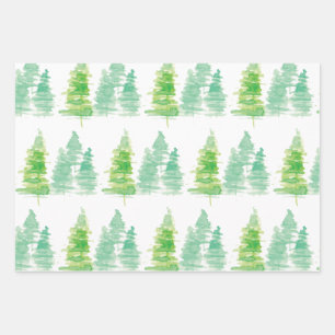 Hand Watercolored Christmas Tree Treats Mix Wrapping Paper Sheets