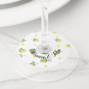 Hand Watercolored Lemon Design - Couple Name Wine Glass Tag