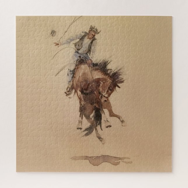 Hand-Whipping a Bronc by Edward Borein Jigsaw Puzzle (Vertical)