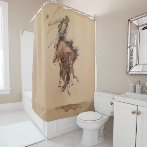 Hand_Whipping a Bronc by Edward Borein Shower Curtain
