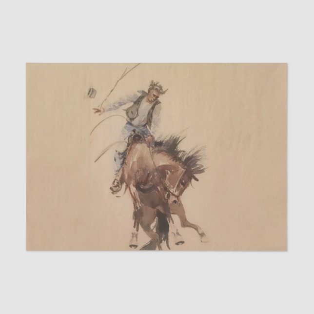 Hand-Whipping a Bronc by Edward Borein Tissue Paper (Front)