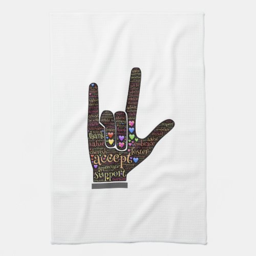 Hand with inspirational text kitchen towel