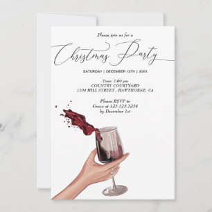 hand with red wine christmas party invitation