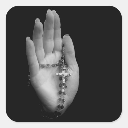 Hand with Rosary Beads Square Sticker