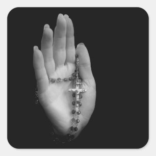 Hand with Rosary Beads Square Sticker