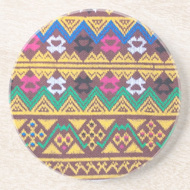 Hand Woven Thai Silk Pattern Drink Coaster (Front)