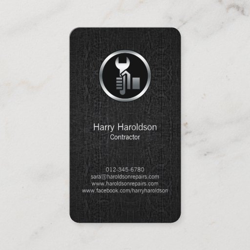 Customizable Hand Wrench Black Grunge Contractor Business Card