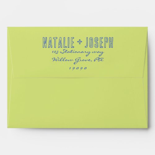 Hand Writing Green Retro Bright Fun Unique Wedding Envelope