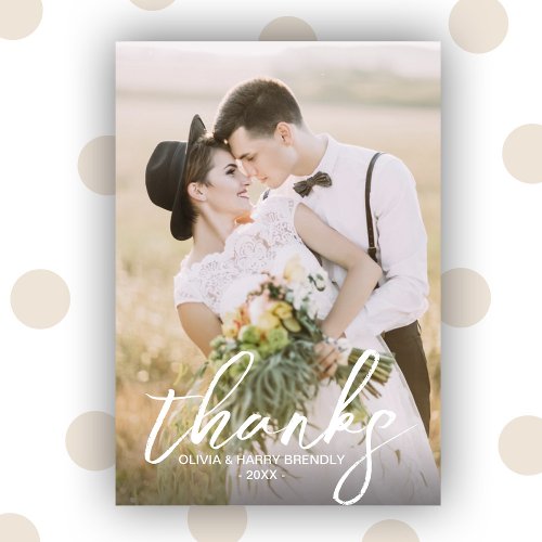 Hand Writing Script 2 Photo Wedding Thank You Card