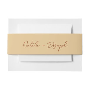 Hand Written Beige Fun Calligraphy Boho Wedding Invitation Belly Band