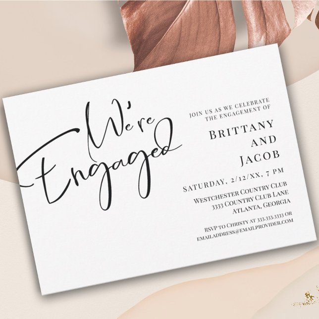 Hand Written Black White Engagement Party Invitation (Creator Uploaded)