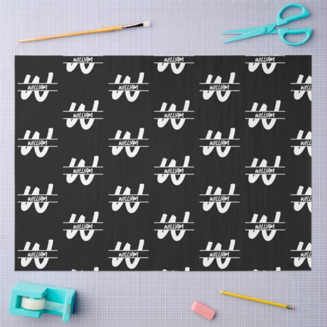 Hand Written Black & White Monogrammed Name Tissue Paper (Craft)