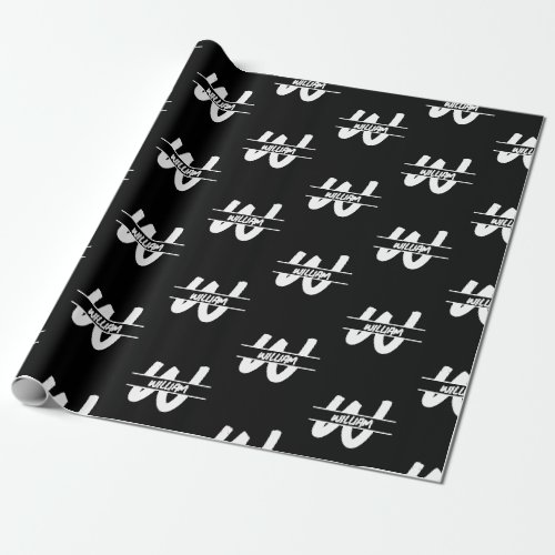 Hand Written Black  White Monogrammed Name Wrapping Paper