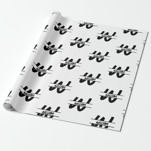 Hand Written Black  White Monogrammed Name Wrapping Paper