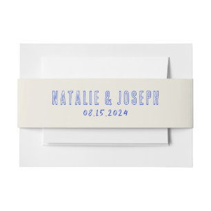 Hand-Written Blue Bold Retro Quirky Wedding Invitation Belly Band