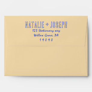 Hand-Written Blue Retro Bright Fun Modern Wedding Envelope