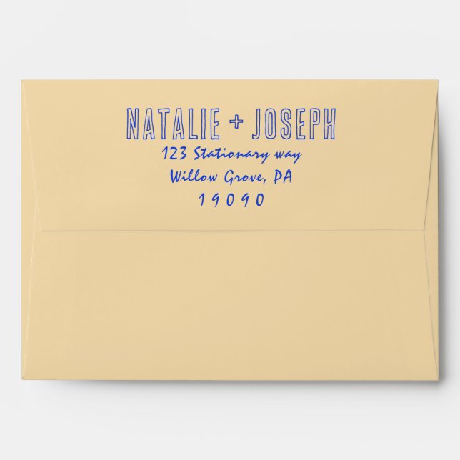 Hand-Written Blue Retro Bright Fun Modern Wedding Envelope (Back (Top Flap))