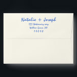 Hand-Written Blue Retro Bright Fun Unique Wedding  Envelope<br><div class="desc">A retro modern hand written bright colorful wedding envelope. Which features bold  bride and groom's names in blue color. And  personalized return address .  On simple pale beige cream vintage color background. Which suits the whole wedding suite.</div>