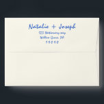 Hand-Written Blue Retro Bright Fun Unique Wedding  Envelope<br><div class="desc">A retro modern hand written bright colorful wedding envelope. Which features bold  bride and groom's names in blue color. And  personalized return address .  On simple pale beige cream vintage color background. Which suits the whole wedding suite.</div>