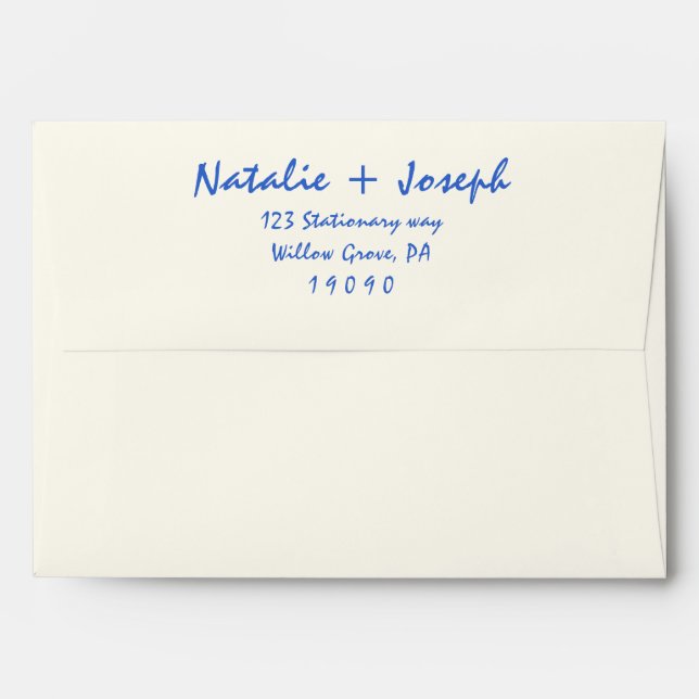 Hand-Written Blue Retro Bright Fun Unique Wedding  Envelope (Back (Top Flap))