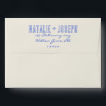 Hand-Written Blue Retro Bright Fun Unique Wedding Envelope<br><div class="desc">A retro modern hand written bright colorful wedding envelope. Which features bold  bride and groom's names in blue color. And  personalized return address .  On simple pale beige cream vintage color background. Which suits the whole wedding suite.</div>