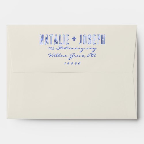 Hand_Written Blue Retro Bright Fun Unique Wedding Envelope