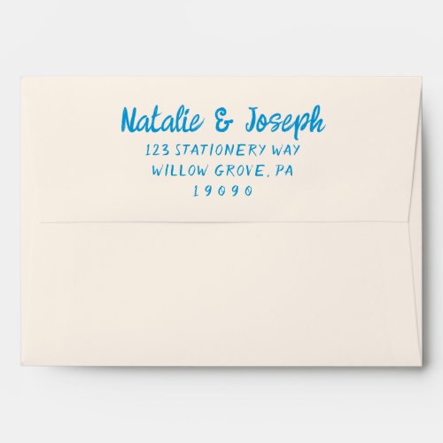 Hand Written Blue Retro Unique Modern Boho Wedding Envelope