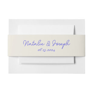 Hand Written blue Retro Whimsical Trendy Wedding Invitation Belly Band