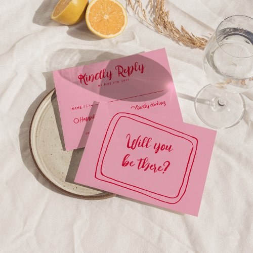 Hand_Written Blush Retro Bold Unique Wedding RSVP Card