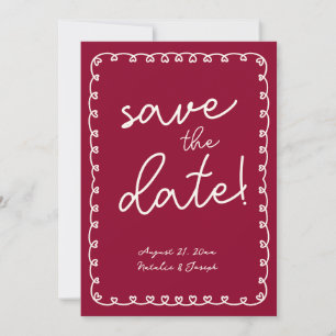 Hand Written Burgundy Retro Funky Modern Wedding Save The Date