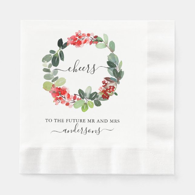 Hand Written Cheers To the Future Mr & Mrs Holiday Napkins (Front)