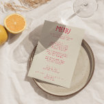 Hand-Written  Colorful Bright Funky Modern Wedding Menu<br><div class="desc">A colorful retro funky modern bright  wedding dinner menu. Which features chic template design of boho vintage beige milky  background and red magenta typography and hand written menu in red. Perfect and matching with the whole suite.</div>