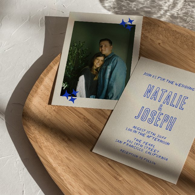 Hand-Written Colorful Retro Bold 70s Photo Wedding Invitation (Creator Uploaded)