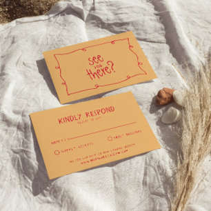 Hand Written Colorful Retro Bold Unique Wedding  R RSVP Card